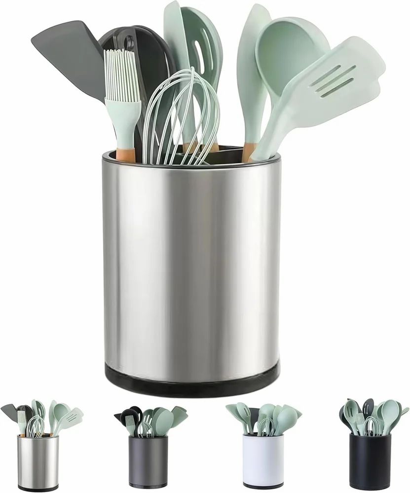 Stainless Steel Kitchen Utensil Holder with Drain Hole