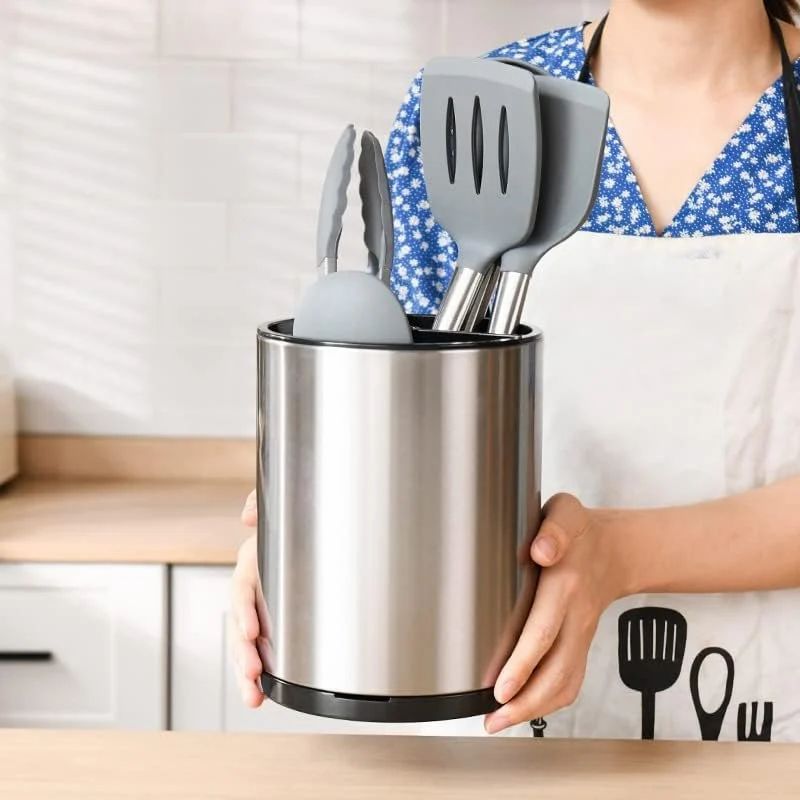 Stainless Steel Kitchen Utensil Holder with Drain Hole