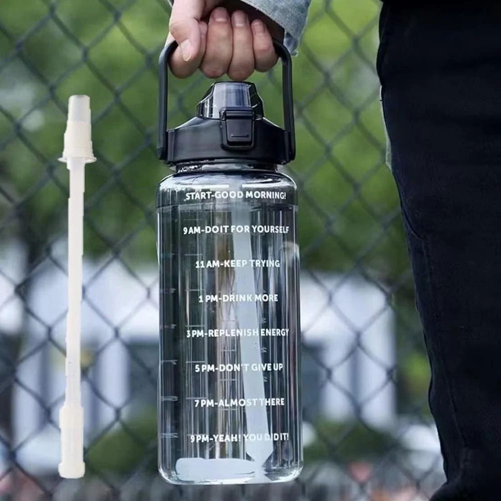 1L Water Bottle with Time Marker, Straw & Handle – BPA-Free, Leakproof