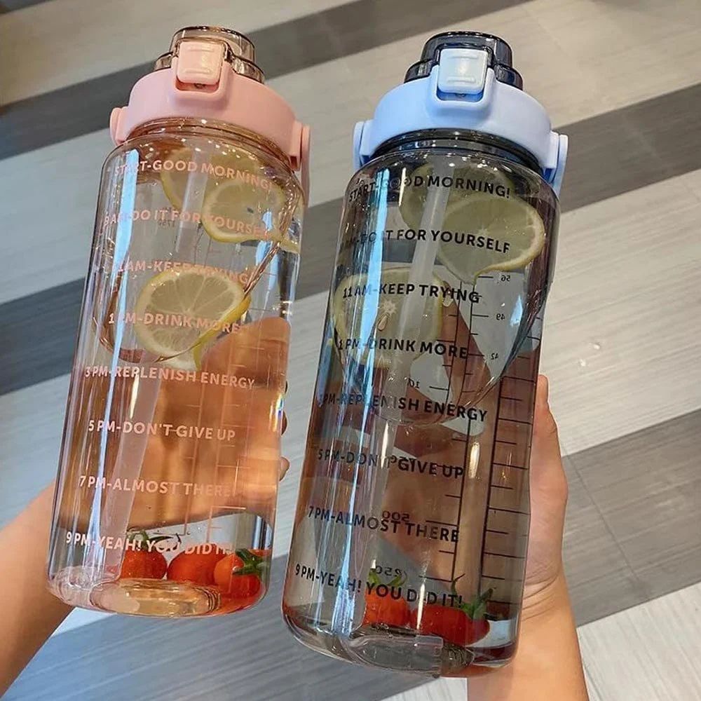 1L Water Bottle with Time Marker, Straw & Handle – BPA-Free, Leakproof