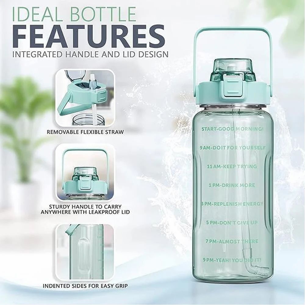 1L Water Bottle with Time Marker, Straw & Handle – BPA-Free, Leakproof
