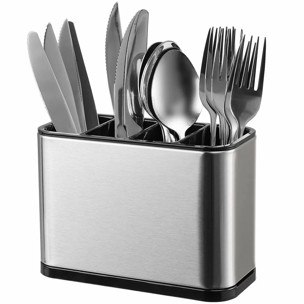 Stainless Steel Cutlery Holder with Drainage & Detachable Compartments