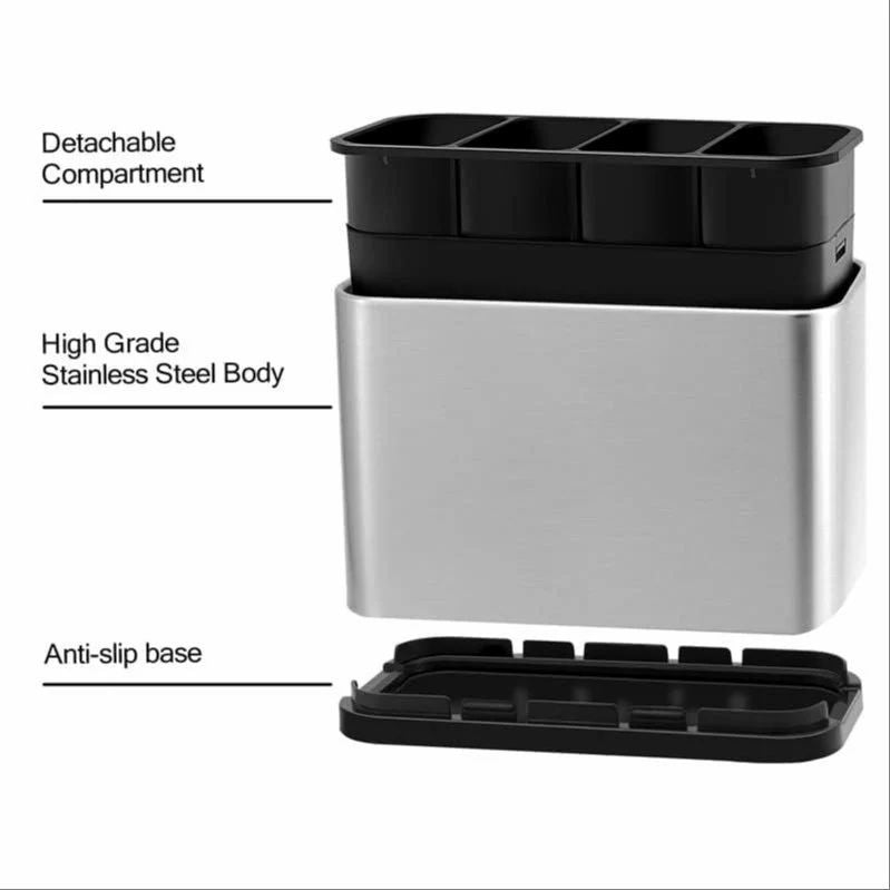 Stainless Steel Cutlery Holder with Drainage & Detachable Compartments