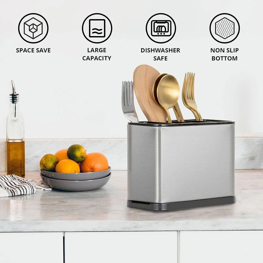 Stainless Steel Cutlery Holder with Drainage & Detachable Compartments