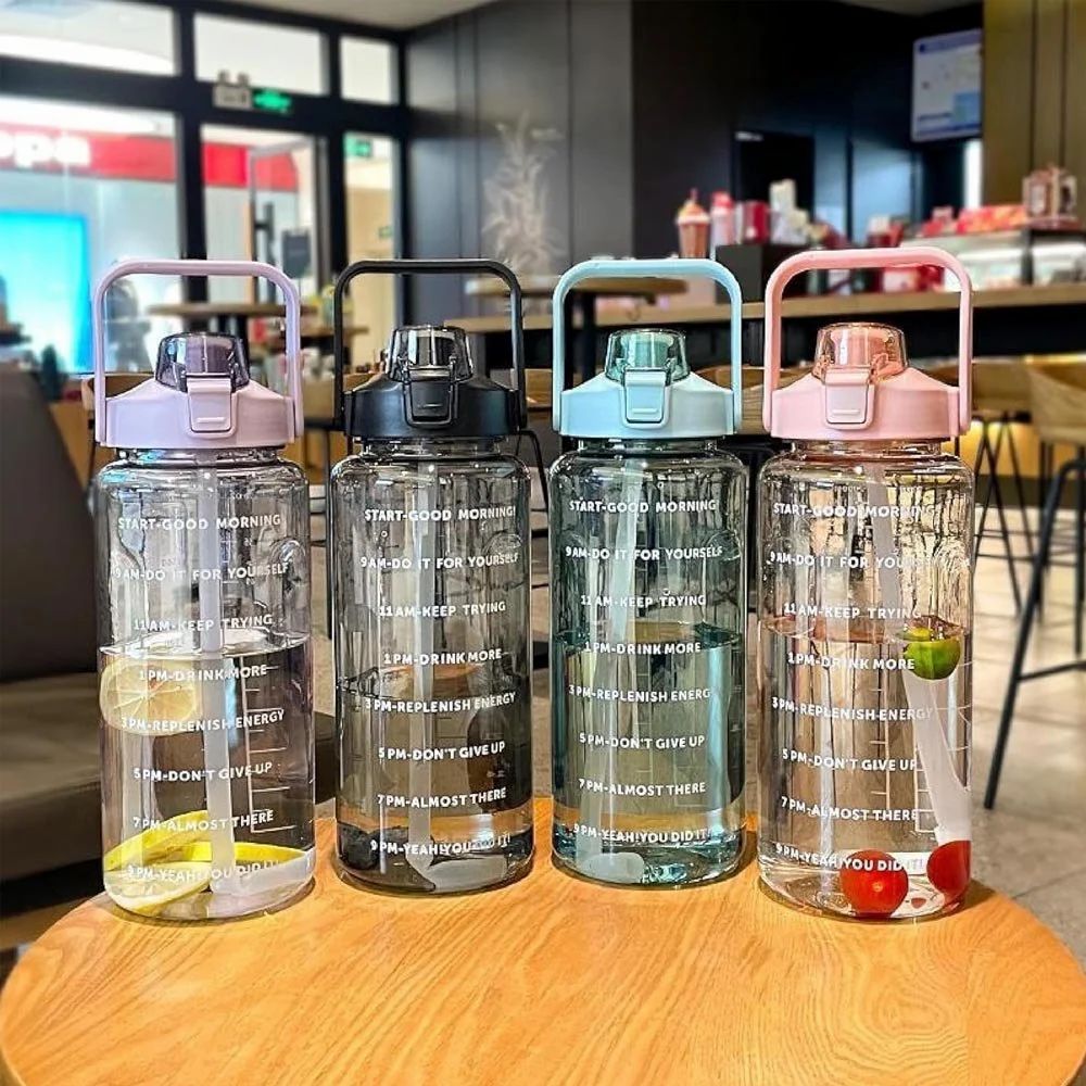 1L Water Bottle with Time Marker, Straw & Handle – BPA-Free, Leakproof