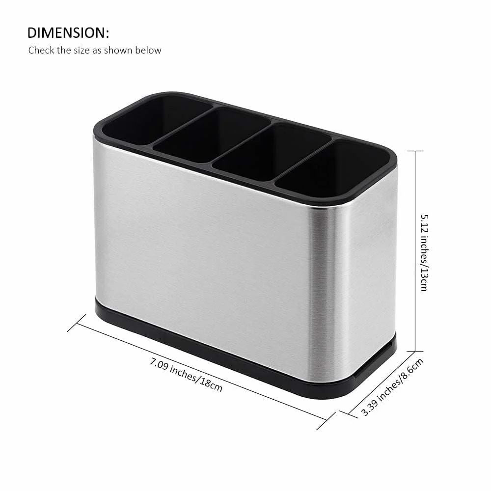 Stainless Steel Cutlery Holder with Drainage & Detachable Compartments